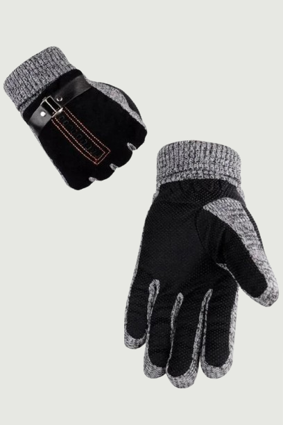 Knitted Wool Gloves Winter Thicken Fleece Warm Men's Genuine Leather Moto Gloves Male Mittens