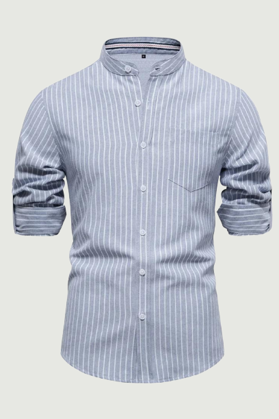 Striped Men's Shirts Single Pocket Stand Collar Long-sleeved Shirts for Men Spring Shirts