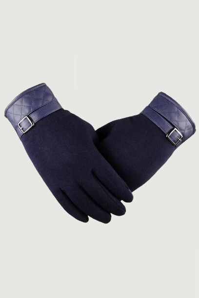 Men's Black Winter Warm Gloves For Wool Leather Wrist Soft Cashmere Touch Screen Gloves