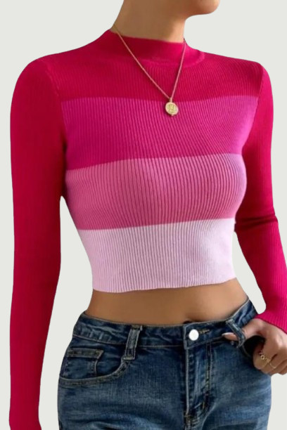 Knitted Sweater Women Autumn Patchwork Long Sleeve Tops Elegant Ladies Knitwear Femme Cropped Pullover Pulls