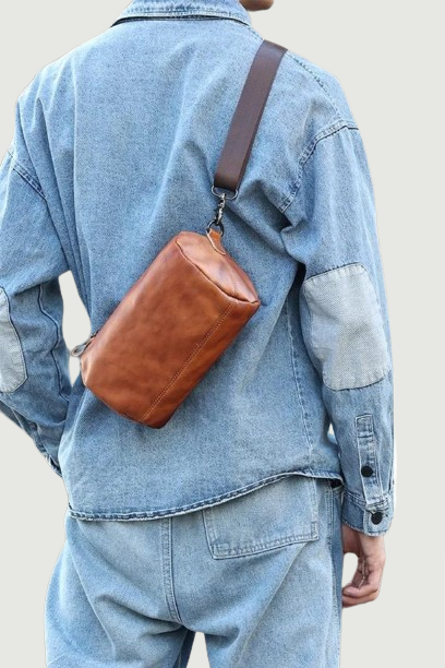 Vintage Real Leather Crossbody Bag for Men Women Cylindrical Shoulder Bag Designer Small Messenger Bag