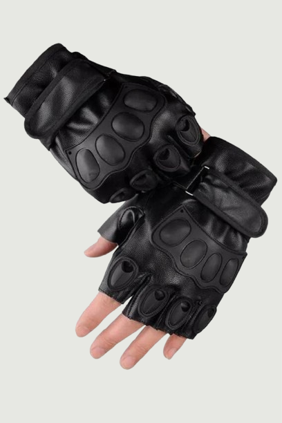 Men Leather Half Finger Outdoor Sports Cycling Sheepskin Tactical Gloves Dumbbell Weight Lifting Gym Gloves