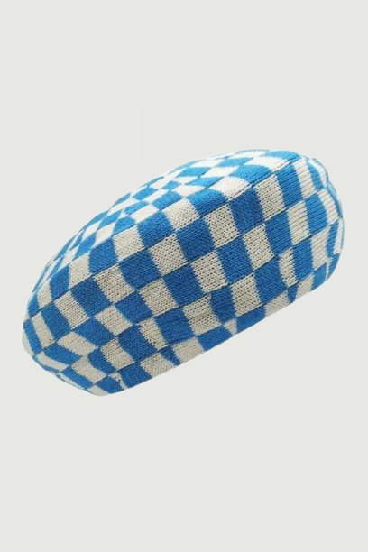 Women Summer Autumn Chessboard Beret Checked College Student Girls Artist Hollow Knit Plaid Hat