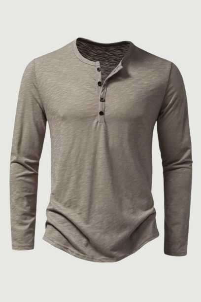 Men's Cotton Button Henley neck Shirt Long Sleeve Casual Button Solid T-Shirts