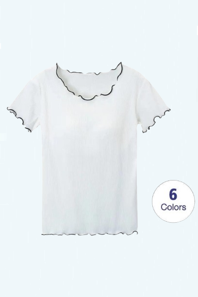 Women T-Shirts Built-in Bra Padded Stretchable Tops Tshirts Short Sleeve Ruffles Sexy Casual