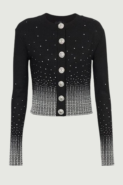 Jacket Women's Lion Buttons Rhinestone Diamonds Embellished Knit Cardigan