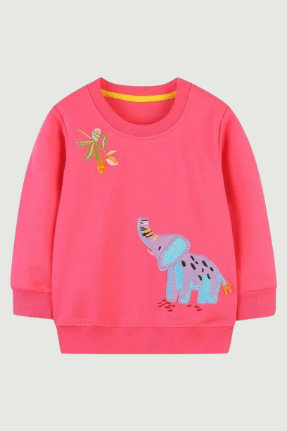 Spring Girls Sweatshirts With Elephant Embroidery Baby Clothes Long Sleeve Hooded Sport Shirts