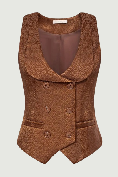 Women Vintage Double Breasted Vest Coat V-Neck Handkerchief Hem Waistcoat Vintage Lapel Waist Coat With