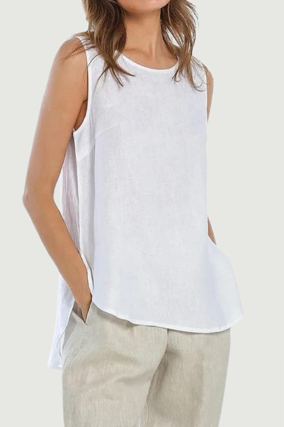 Linen Tank Top Women Casual  Sleeveless Asymmetrical  Streetwear White Top