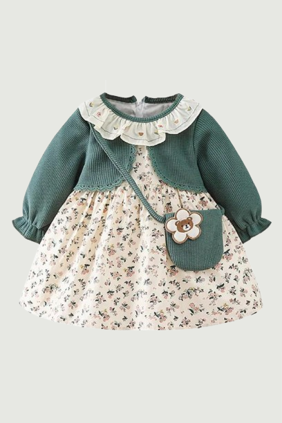 Spring Newborn Girls Birthday Dresses Floral Kids Clothes Children Outfit with Bag