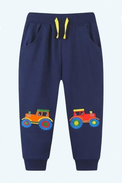 Boys Cars Applique Sweatpants Drawstring Pockets Baby Trousers Full Length Children's Pants