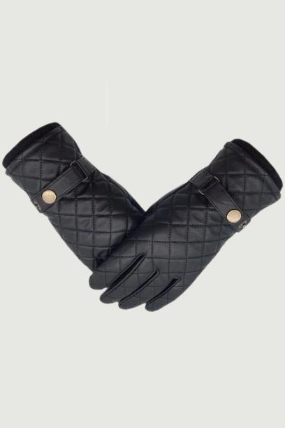 Winter men's gloves wrist leather gloves wool lining machine sewing warm driving riding black