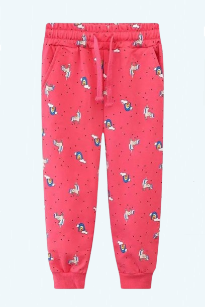 Girls Unicorn Drawstring Full Length Kids Cotton Clothes Kids Trousers Pants