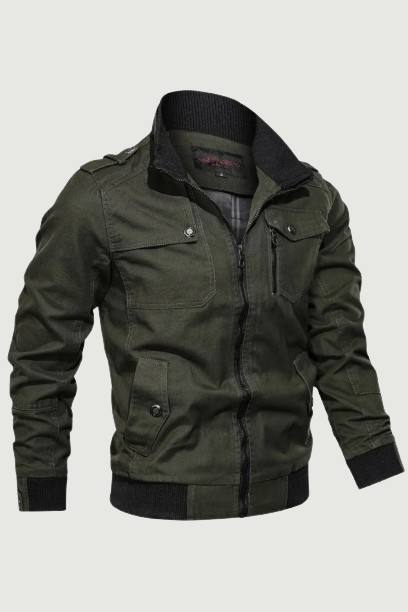 Casual Solid Jacket Zipper Pocket Stand Collar Coat Men's Pure Cotton Thin Autumn