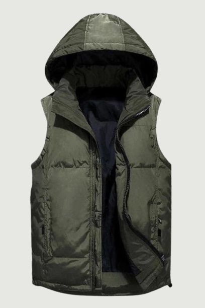 Men down vest warm leisure sleeveless waistcoat zipper removable hooded jackets quilted vest