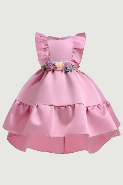 Floral Girls Wedding Dresses Puff Sleeve Princess Party Birthday Baby Clothing Frocks