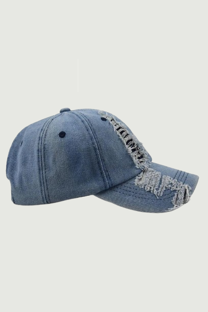 Vintage Washed Denim Baseball Cap Distressed Ripped Hole Breathable Visor Outdoor Adjustable Snapback Hat