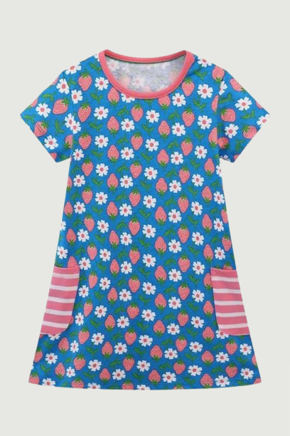 Summer Princess Girls Dresses With Pockets Strawberry Kids Clothing Cotton Baby