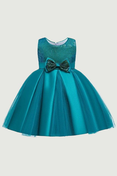 Children Clothes Sequin Dress Bow Knot Girl Princess Dress Puffy Flower Girl Wedding Party Dress