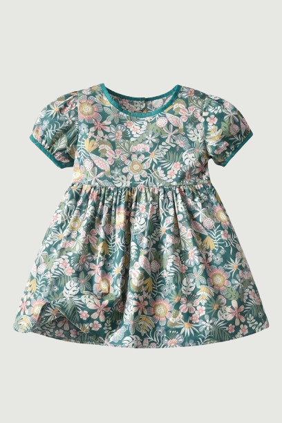 Toddler Girls Casual Dresses Kids Short Sleeve Floral Princess Dresses with Bowknot for Beach Vacation