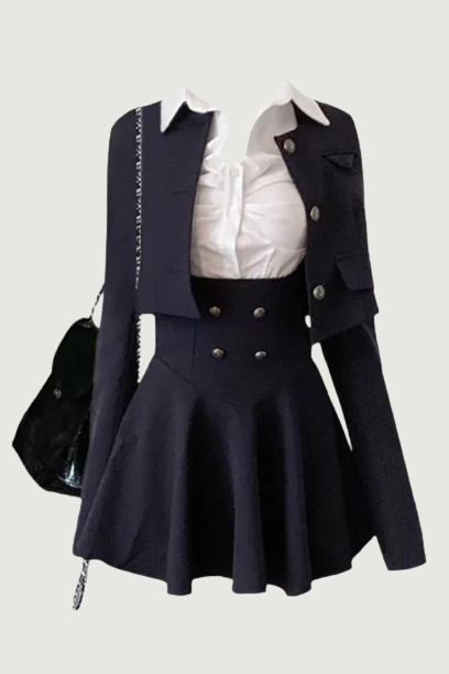 Formal Occasion Outfits Clothing Set Wrap Waist Dress Suit Jacket Autumn Winter Preppy Style