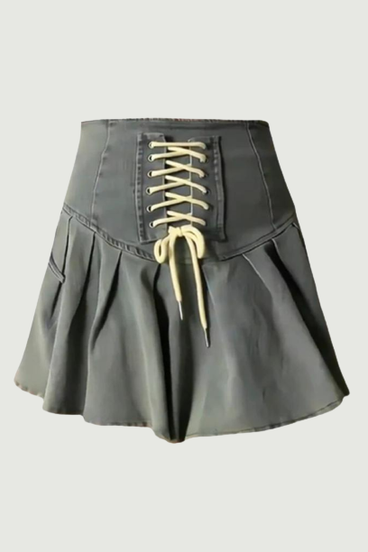 Women's Solid Bandage Pleated Skirt Goth Mini Skirt Streetwear Clothes American Retro