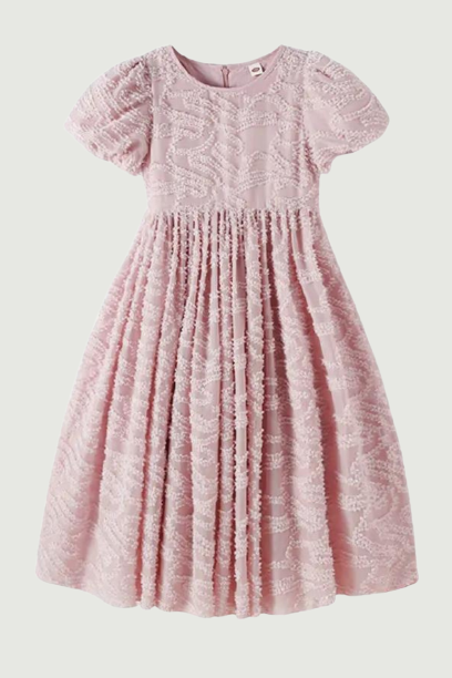 kids teen girls summer jacquard pattern dresses children girl puff sleeve princess dresses