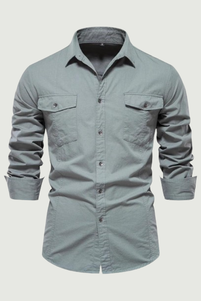 Autumn Cargo Shirts Men Solid Long Sleeve Slim Casual Blouse Clothing Pocket Shirt for Men