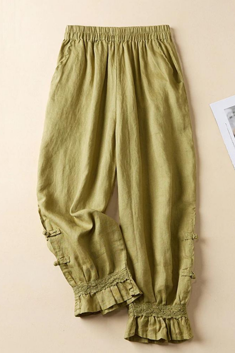 Retro Buttons Cotton Bloomers Autumn Winter Thin Trousers Casual Loose Harem Pants for Women