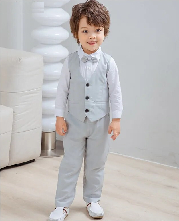 Kids Boys Autumn Clothing Suit Formal Gentleman For Baby Clothes Full-Sleeve TShirt Pants Vest Wedding New Year Outfits