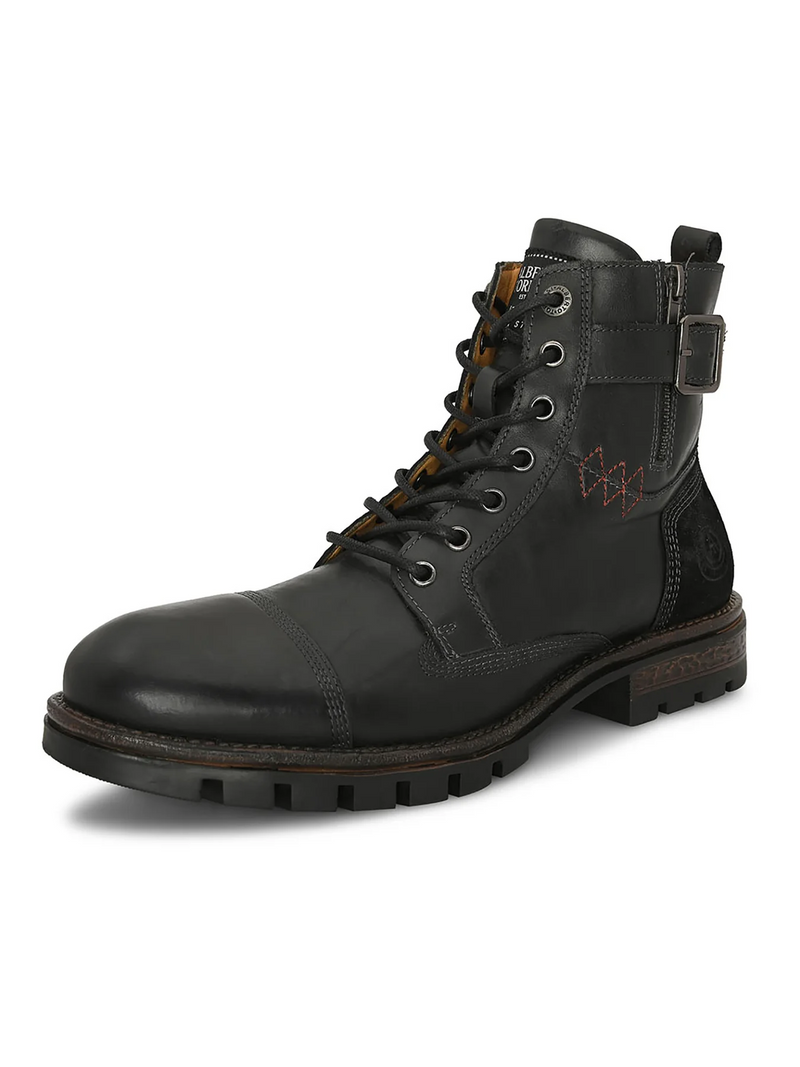 MEN BROWN CAP TOE SIDE ZIPPER BUCKLED BOOTS