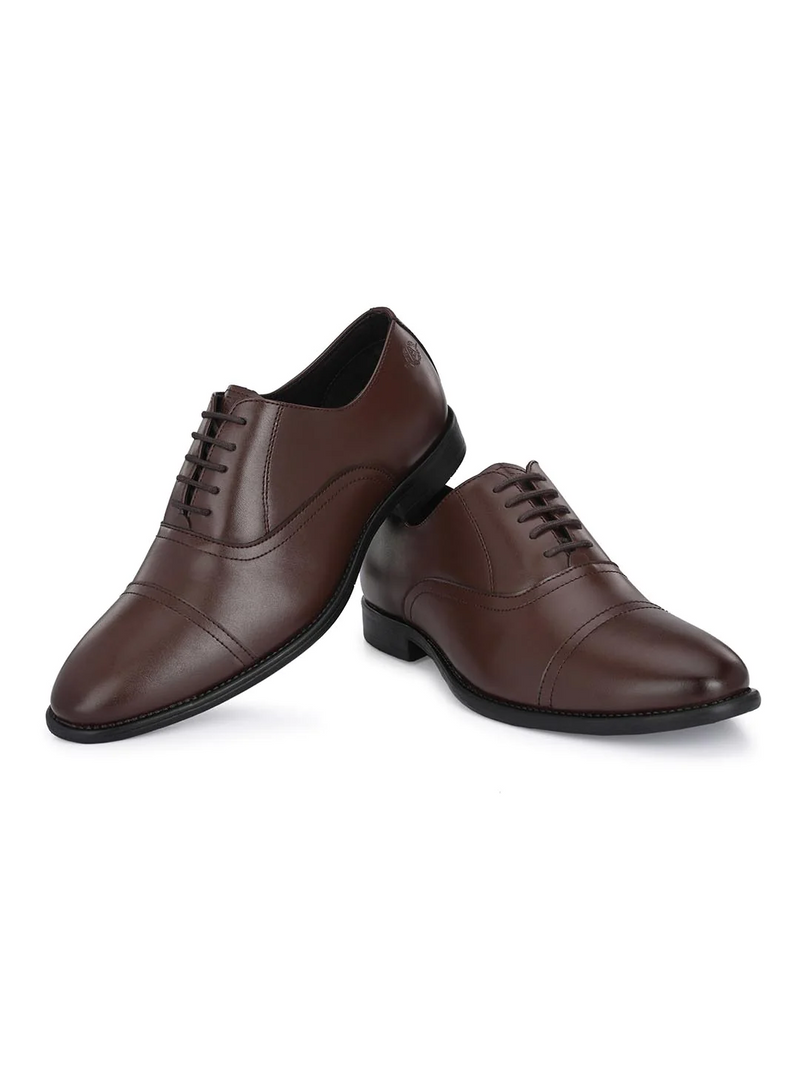 Handcrafted glossy brown formal with double stitched welts for men