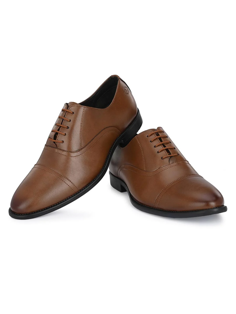 Handcrafted glossy brown formal with double stitched welts for men