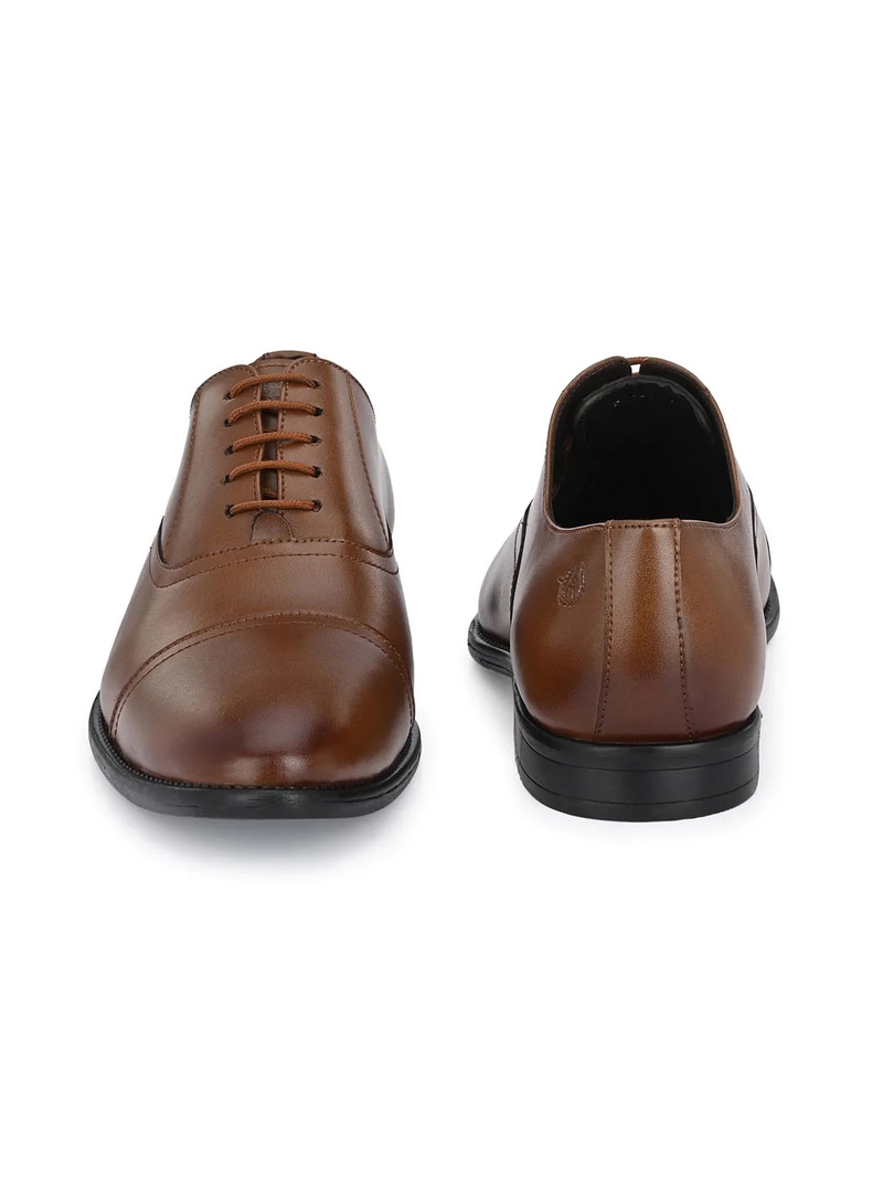 Handcrafted glossy brown formal with double stitched welts for men