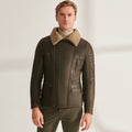 Men Shearling Jacket Aviator Jacket Green Leather Jacket