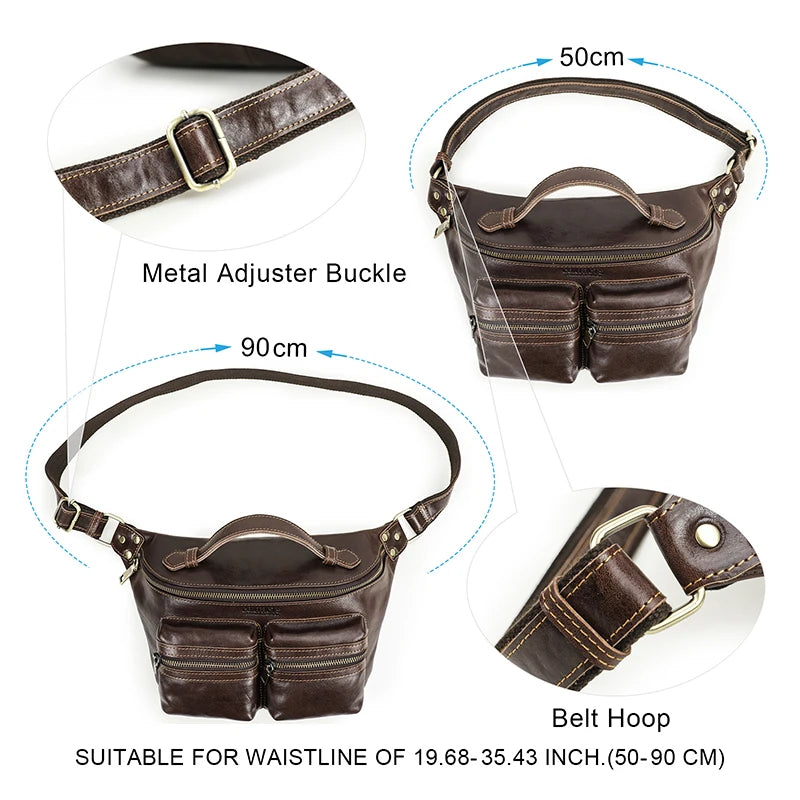 Men Waist Bag Travel Genuine Leather Pack Waist Belt Bag Male Crossbody Chest Bags Handbag