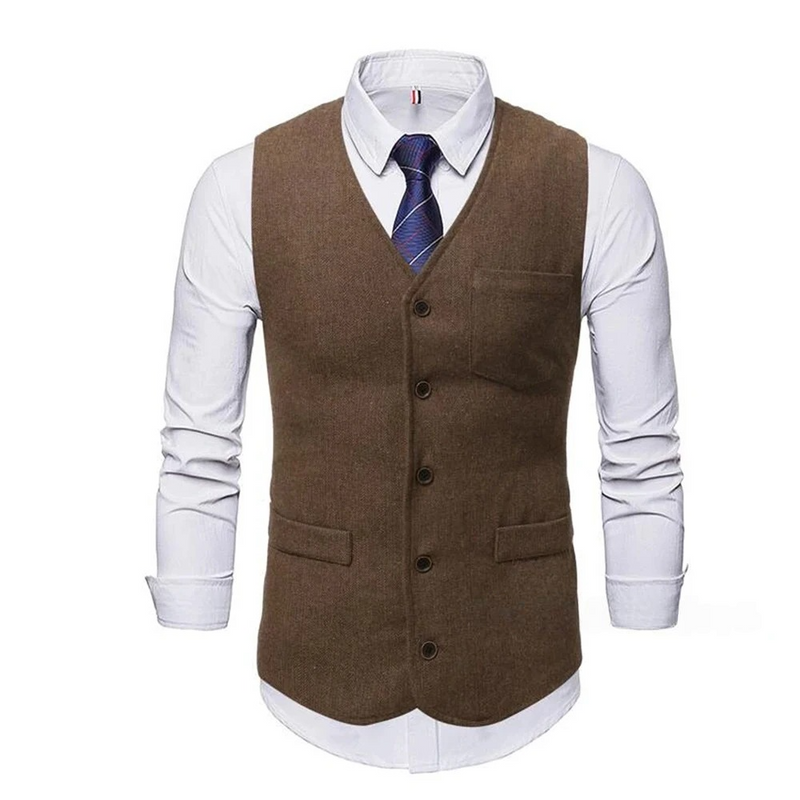 Men's Suit Vest V Neck Wool Business Casual Gentleman Groom Best Man Vests Party Coat Sleeveless Jacket