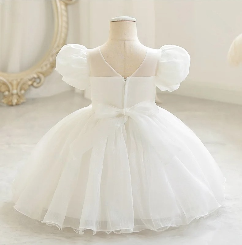 Baby Princess Dress Elegant Girl Embroidery Flower Beaded White Baptism Tutu Gown Kids Formal Evening Party Costume