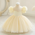 Baby Princess Dress Elegant Girl Embroidery Flower Beaded White Baptism Tutu Gown Kids Formal Evening Party Costume