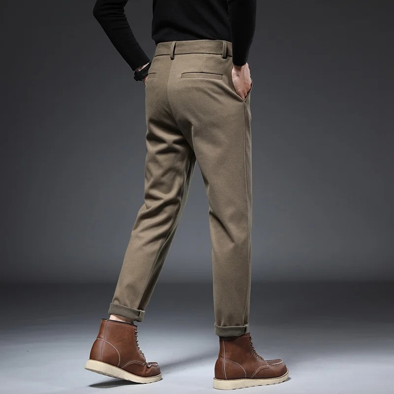 Autumn Winter Worsted Suit Pants Men Thick Woolen Straight Formal Trousers