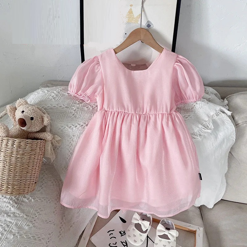 Princess Bow Girls Dress Toddler Kid Clothes Summer Short Sleeve Party Dress Elegant