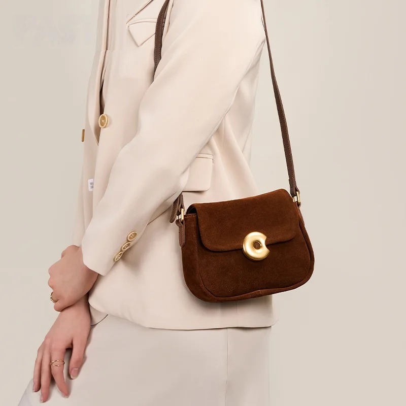 Chic Elegant Style Small Flap Bag Coffee Matte Women Crossbody Bag Retro Lady Shoulder Bag