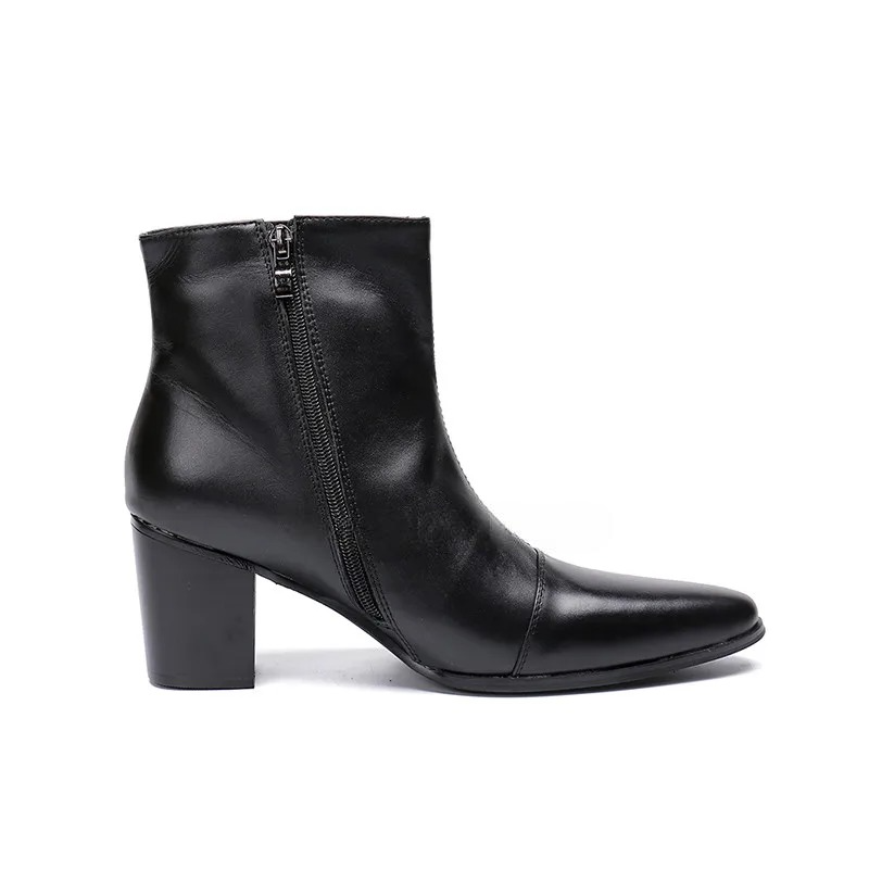 Ankle Boots Zipper Men Boots Pointed Toe Casual MensHigh Heel Boots