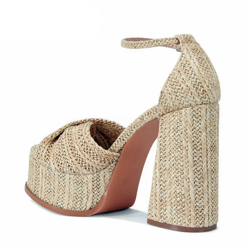 Woven Platform Buckle Strap Sandals Open Toe Rome High Heels Vacation Beach Casual Shoes