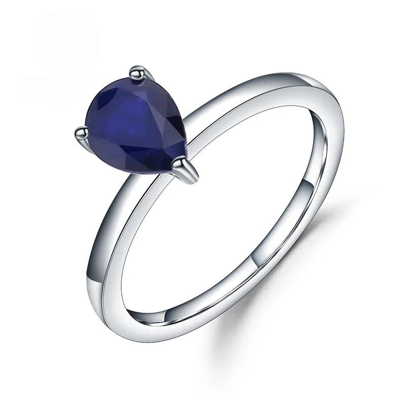 1.29Ct Natural Blue Sapphire Solitaire Gemstone Rings 925 Sterling Silver Water Drop Ring For Women Fine Jewelry