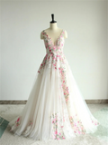 Flowers Lace Appliques Wedding Dress Floor-length Elegant Sleeveless Bridal Gown