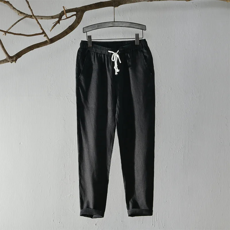 Men Straight Linen Pant Casual Drawstring Trousers for Man Linen Fabric Cozy Pants