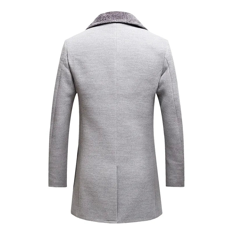 Winter High-end Boutique Thickened Warm Men's Casual Business Woolen Coat Male Slim Long Jacket