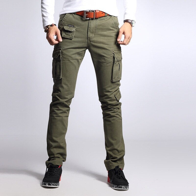 Men Spring Military Style Camouflage Cargo Pants Multi-pocket Male Slim Fit Casual Straight Trousers Outdoor Safari Pant