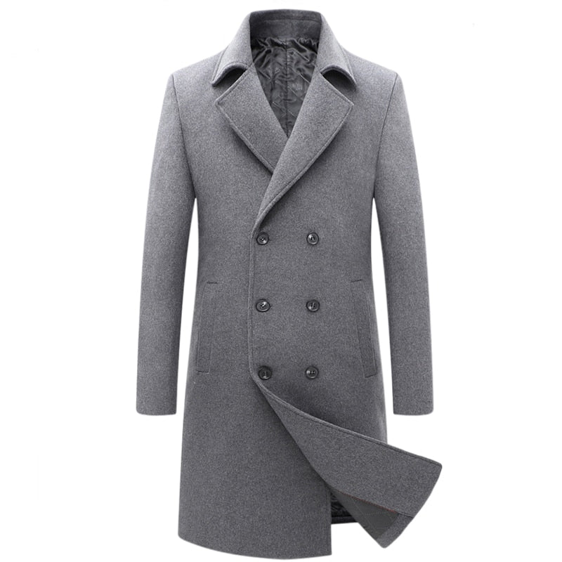 Autumn winter men woolen jackets long thicken trench warm leisure blend overcoats